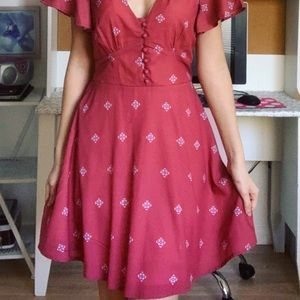 Red silk dress with flowers